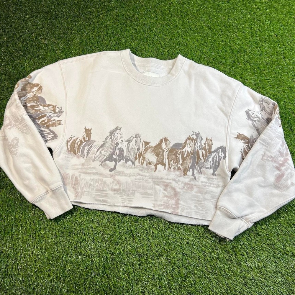 Abercrombie & Fitch Wild Horses Sweatshirt Womens Small Cream Soft A&F Oversized